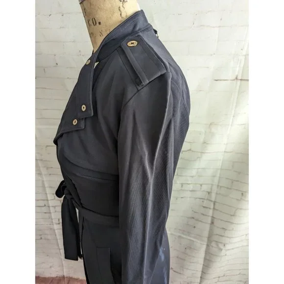 Ann Taylor Womens Dress Size 0 XS Trench Military Inspired Faux Wrap Black Navy - Picture 8 of 13